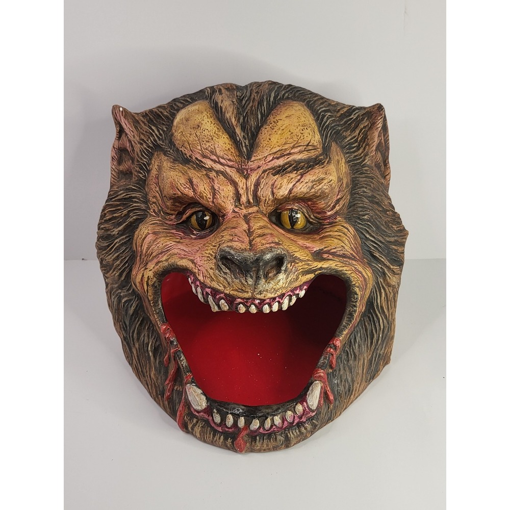 Werewolf Head Candy Bowl Halloween Horror Prop Resin Monster Decor Brown Red